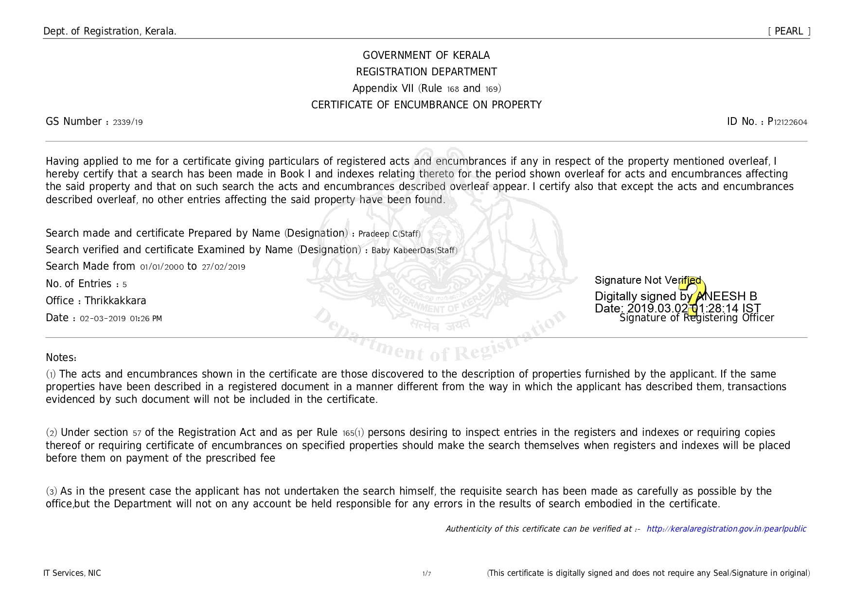 Encumbrance Certificate