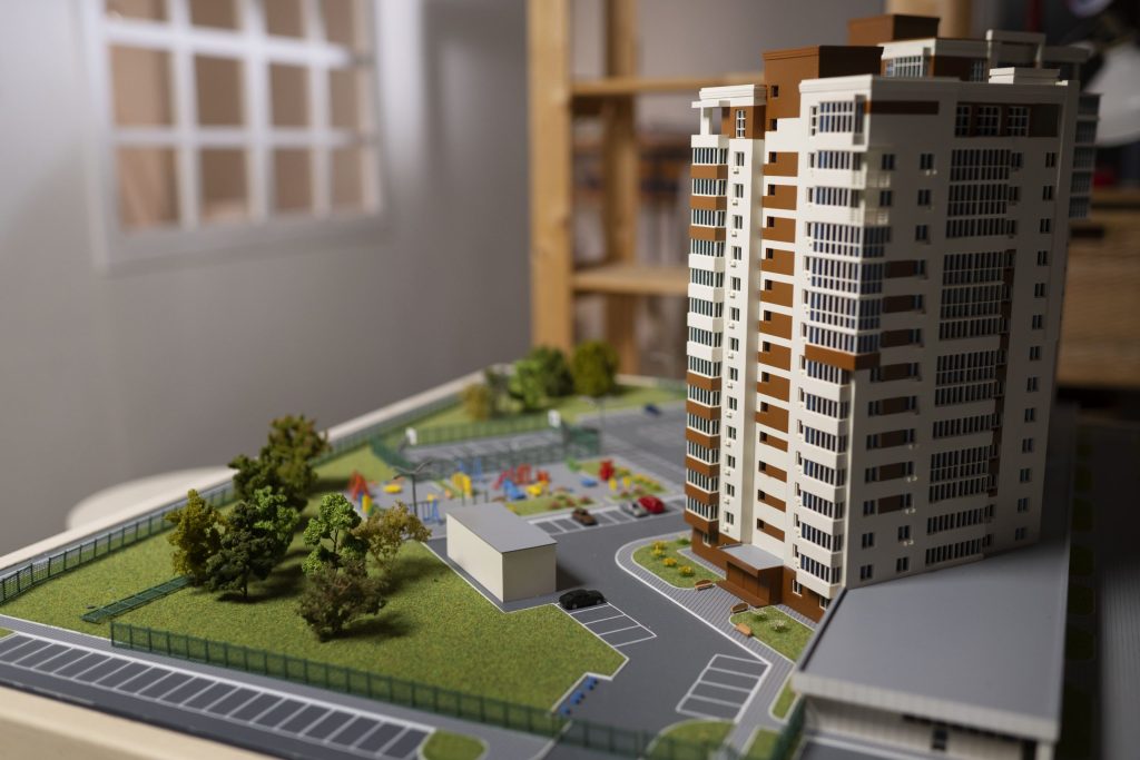 Architectural model of apartment complex.
