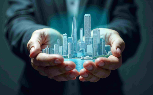 real estate investment advice concept with city model held in hands