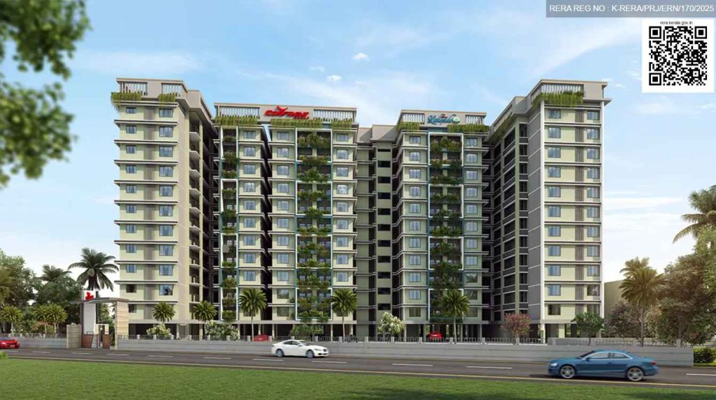 View of lakefront apartment in Kochi